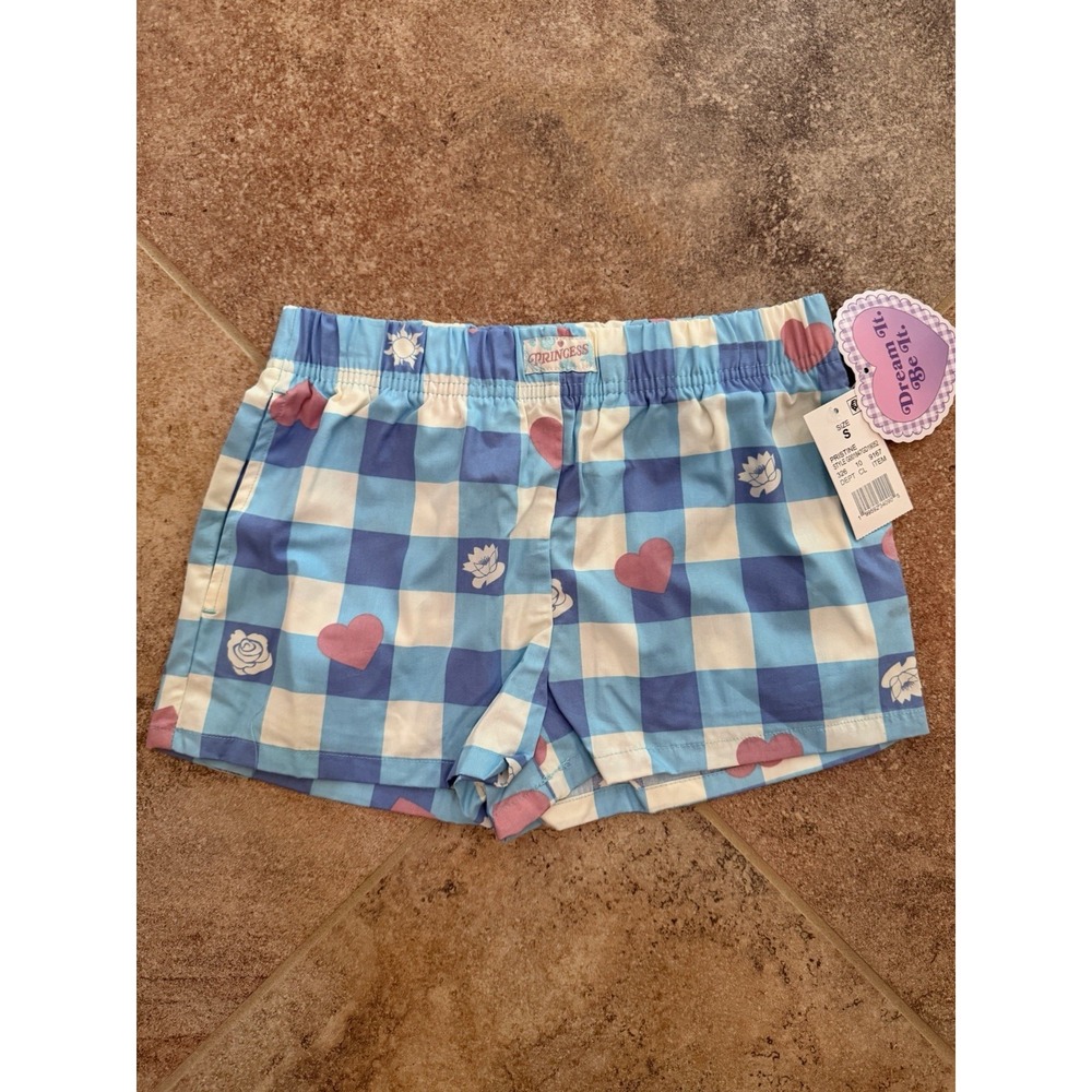 Girls' Disney Princess Blue & White Gingham Woven Shorts Size Small NWT Lounge